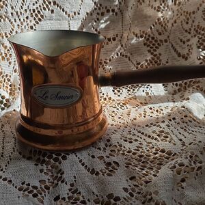 Vintage Rustic Le Saucier Wooden Handle Copper Pot